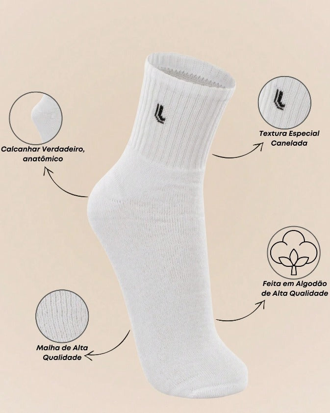 Kit com 3 Pares de Meias Cano Médio Unisex Lupo Sport em Algodão