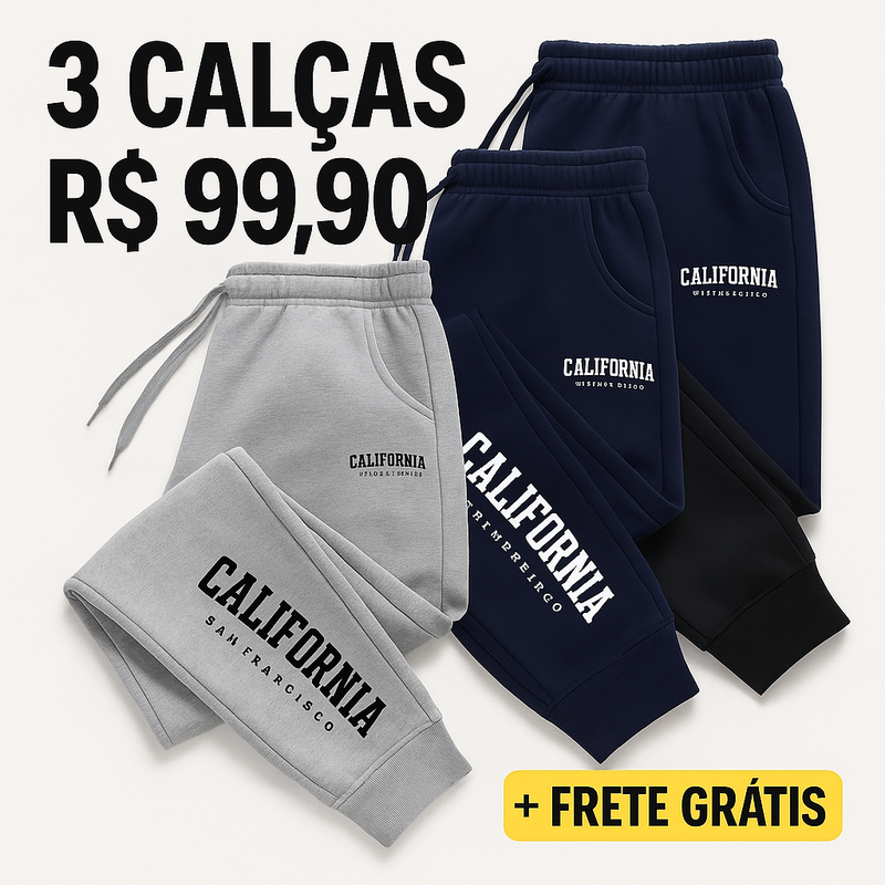 PROMOÇÃO 3 CALÇAS MOLETOM CALIFORNIA - APENAS 99,90 COM FRETE GRÁTIS